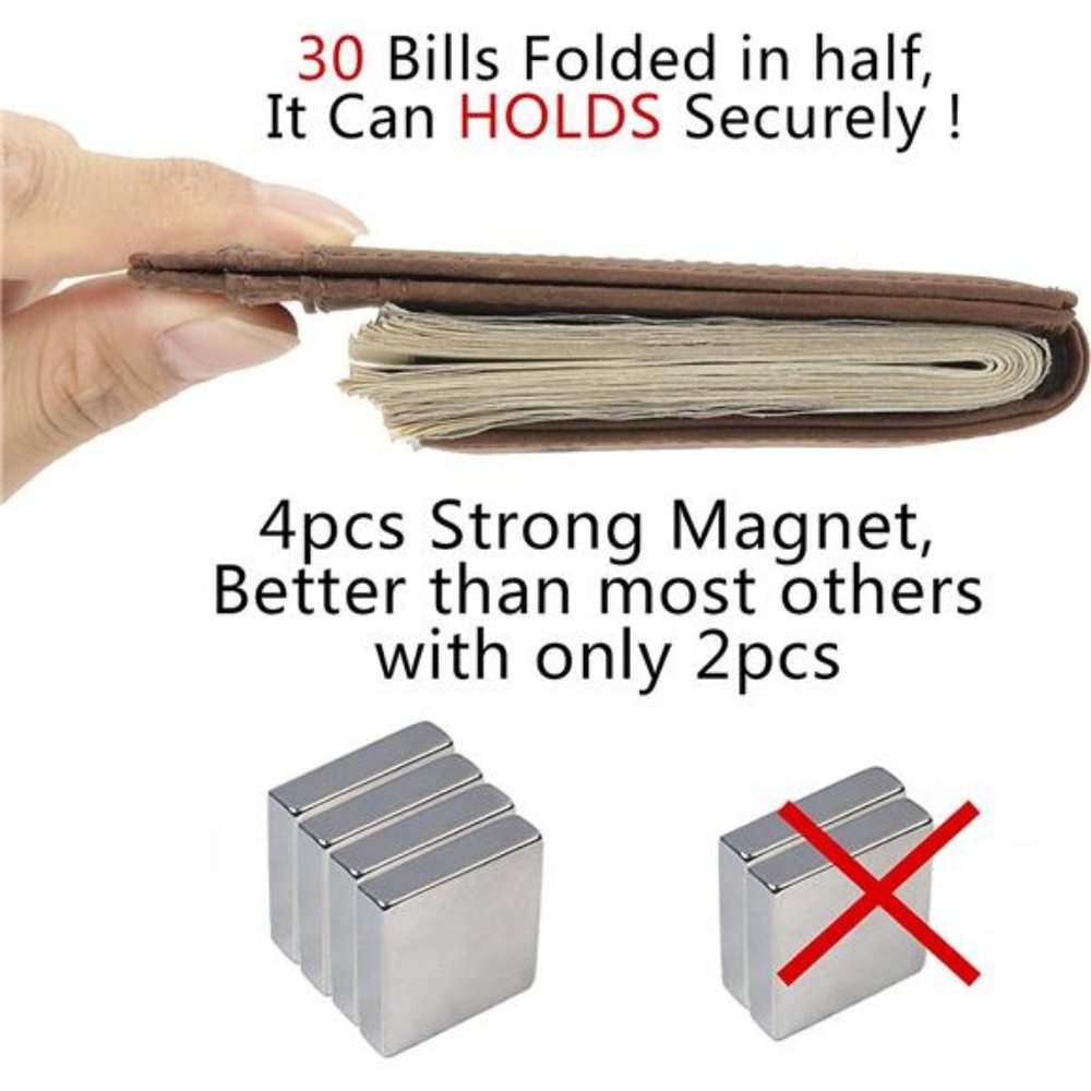 Money Clip, Front Pocket Wallet, Leather RFID Blocking Strong Magnet thin Wallet